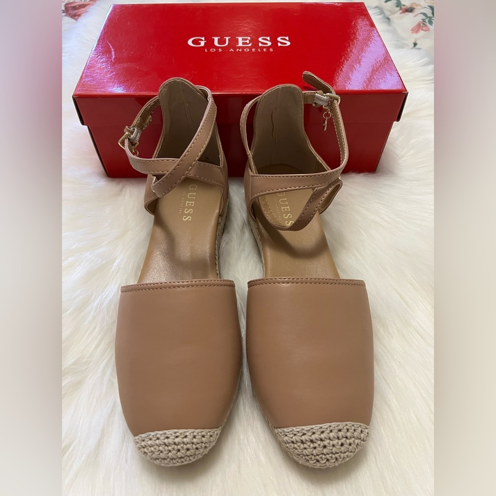 Guess GF Cadey Ankle Strap Espadrilles-Beige